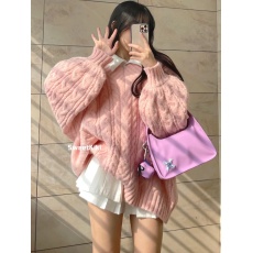 韩版V领加厚麻花毛衣女秋冬宽松外穿慵懒风设计感小众保暖针织衫