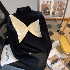 批发实拍<b class='q'>打底衫</b>女设计感小众拼接蝴蝶结针织衫修身半高领加厚毛衣上衣