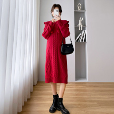 批发实拍2023<b class='q'>冬</b>季新款网红孕妇装元旦新年红裙炸街回门哺乳连衣裙