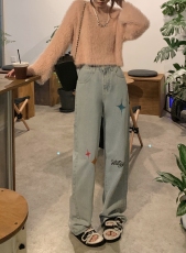 实拍实价！！！欧美式vibe复古水洗刺绣牛仔裤高街嘻哈阔腿ins潮
