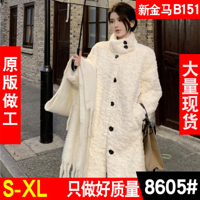 韩系羊羔毛皮毛一体棉衣女冬季2022年新款加厚中长款棉服外套大衣