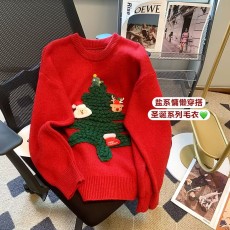 实拍圣诞红色毛衣女秋冬2022新款设计感小众慵懒风情侣装针织上衣
