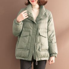 批发羽绒服女冬季新款韩版简约百搭立领大口袋纯色拉链显瘦保暖短外套