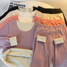 批发实拍德绒保暖内衣女士加绒加厚内穿自发热打底衫无痕秋衣秋裤套装