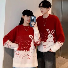 批发兔年情侣装秋冬红色雪花小兔子毛衣男圣诞针织衫过新年本命年<b class='q'>衣服</b>