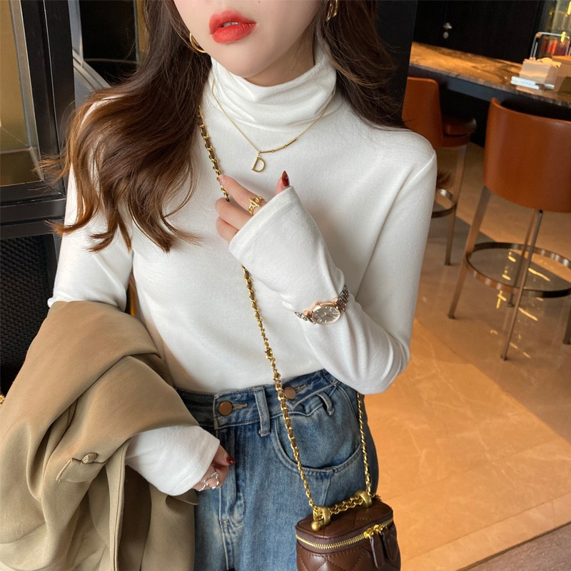 De 플러시 기본 셔츠 여성 가을 겨울 새로운 말뚝 더미 칼라 털이 있고 두꺼운 인사이드 가져 가라. 터틀넥 보온 맨위
