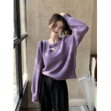 批发复古日系慵懒风毛衣女秋季新款宽松套头针织衫设计感小众长袖上衣