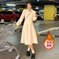 批发官图实价 大码气质收腰显瘦长袖加绒加厚高级感秋冬款打底<b class='q'>连衣裙</b>