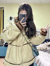 鹿皮绒羊羔绒加绒加厚复古外套棉服