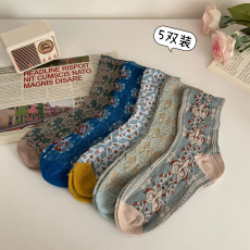 批发实拍实价~秋冬季百搭袜子女中筒袜宫廷堆堆袜长袜女袜纯棉5双装