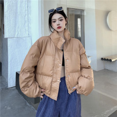 批发黑色pu皮面包羽绒棉服女款冬季加厚立领短款棉衣外套小个子棉袄潮