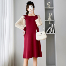 批发实拍2023<b class='q'>冬</b>季新款网红孕妇装元旦新年红裙炸街回门哺乳连衣裙