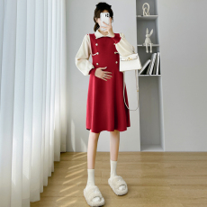 批发实拍2023<b class='q'>冬</b>季新款网红孕妇装元旦新年红裙炸街回门哺乳连衣裙