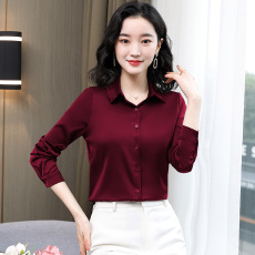 批发实拍2026春装新款长袖缎面衬衫洋气打底职业时尚衬衣<b class='q'>女士</b>真丝上衣