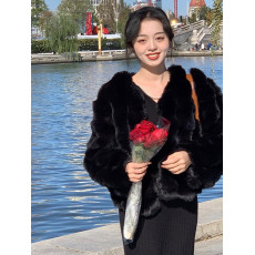 批发韩版环保毛皮草外套女冬季短款加厚仿兔毛小个子毛毛绒上衣年轻款