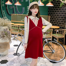 批发实拍2023<b class='q'>冬</b>季新款网红孕妇装元旦新年红裙炸街回门哺乳连衣裙