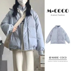 批发糖果色奶呼呼<b class='q'>日系</b><b class='q'>复古</b>蓝色羽绒棉服外套女短款冬季森系加厚棉衣