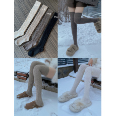 批发实拍特价不减麻花纹羊绒<b class='q'>长筒袜</b>保暖高筒菱格护膝大腿袜女袜