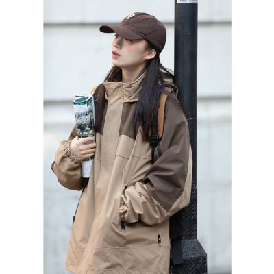 宽松型连帽女长袖短外套简约流行百搭文艺单排扣慵懒气质潮流新款