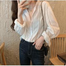 批发2026早春法式镂空拼接时尚百搭提花大码女装衬衫