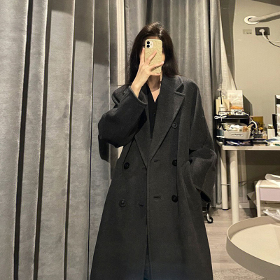 呢子大衣女秋冬季加厚2022新款韩系赫本风小个子中长款毛呢外套女