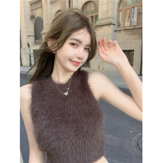 批发毛毛吊带小背心女秋冬内搭仿<b class='q'>貂绒</b>毛保暖打底外穿短款辣妹无袖上衣