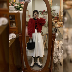 红色圣诞毛衣女秋冬加厚奶系软糯高级感v领开衫针织外套2022新款