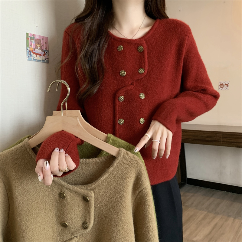 MY15130# 小香风毛衣开衫女小个子短款法式高级感圆领针织外套女裝貨源服裝批發