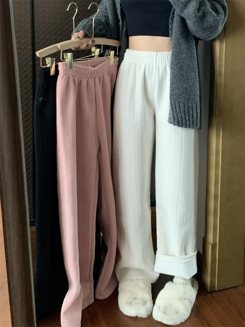 Real price real price wheat ear pattern plus velvet plus velvet casual wide-leg pants high waist slim pink pants mopping pants