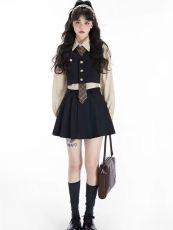 学院风套装女秋冬2022新款韩系jk制服减龄短款马甲衬衫裙子三件套