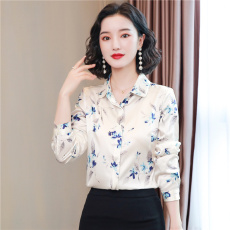 批发醋酸真丝上衣2025秋季新款高端重磅桑蚕丝洋气<b class='q'>碎花</b>长袖印花<b class='q'>衬衫</b>女