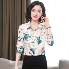 批发杭州真丝衬衫女长袖秋装新款时尚印花<b class='q'>妈妈</b>衬衣高端气质桑蚕丝上衣