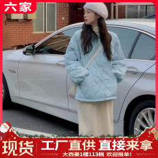 韩版宽松菱形格奶fufu棉服女秋冬季新款面包服小众设计感棉袄外套