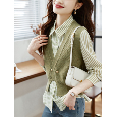 批发条纹气质长袖衬衫女春季2026年春秋装新款宽松针织马甲外穿上衣