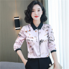批发重磅真丝缎面衬衫女长袖2025秋季新款<b class='q'>欧美</b>时尚桑蚕丝印花洋气上衣