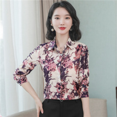 批发复古真丝印花<b class='q'>女士</b>衬衫早秋装衬衣女2025秋季新款时尚<b class='q'>小衫</b>洋气上衣