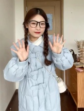 轻薄国标羽绒服冬季新款海军领设计感长款高级感面包服外套