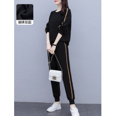 批发潮牌双面新款春装胖妹妹圆领运动休闲两件套洋气大码<b class='q'>女装</b>卫衣套装