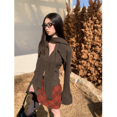 批发甜辣毛衣小开衫V领重磅纯色马蹄袖修身保暖针织上衣女