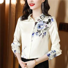 批发重磅真丝水墨印花<b class='q'>衬衫</b>女高级感洋气雪纺长袖上衣2026早秋季设计感