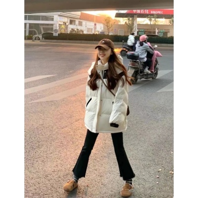 羽绒服女2023年新款情侣面包服黑白工装冬季加厚棉服外套