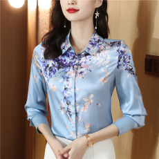 批发印花重磅真丝上衣女2026秋季新款桑蚕丝女士小衫洋气高贵时尚<b class='q'>衬衫</b>