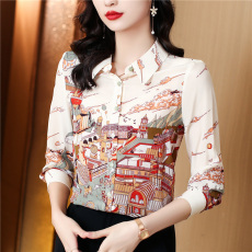 批发早春款真丝印花女士<b class='q'>衬衫</b>2026秋装新款时尚<b class='q'>衬衣</b>女洋气修身显瘦上衣