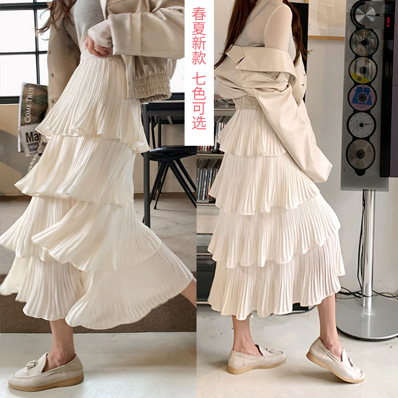 FA29613# 白色蛋糕裙半身裙女夏装新款韩版多层次荷叶边蓬蓬裙长裙