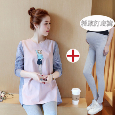 批发现 孕妇<b class='q'>春</b>秋装套装时尚款孕妇装潮辣妈个性上衣遮肚两件套装