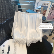 实拍图~蕾丝安全裤女夏季防走光不卷边宽松无痕可外穿白色打底裤