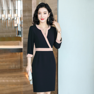 连衣裙女职业新款春秋中袖气质美容师前台珠宝店工作服美容院工装