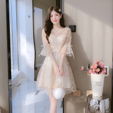 批发晚<b class='q'>礼服</b>女2023新款小个子短款宴会气质<b class='q'>伴娘</b>小<b class='q'>礼服</b>平时可穿主持洋装