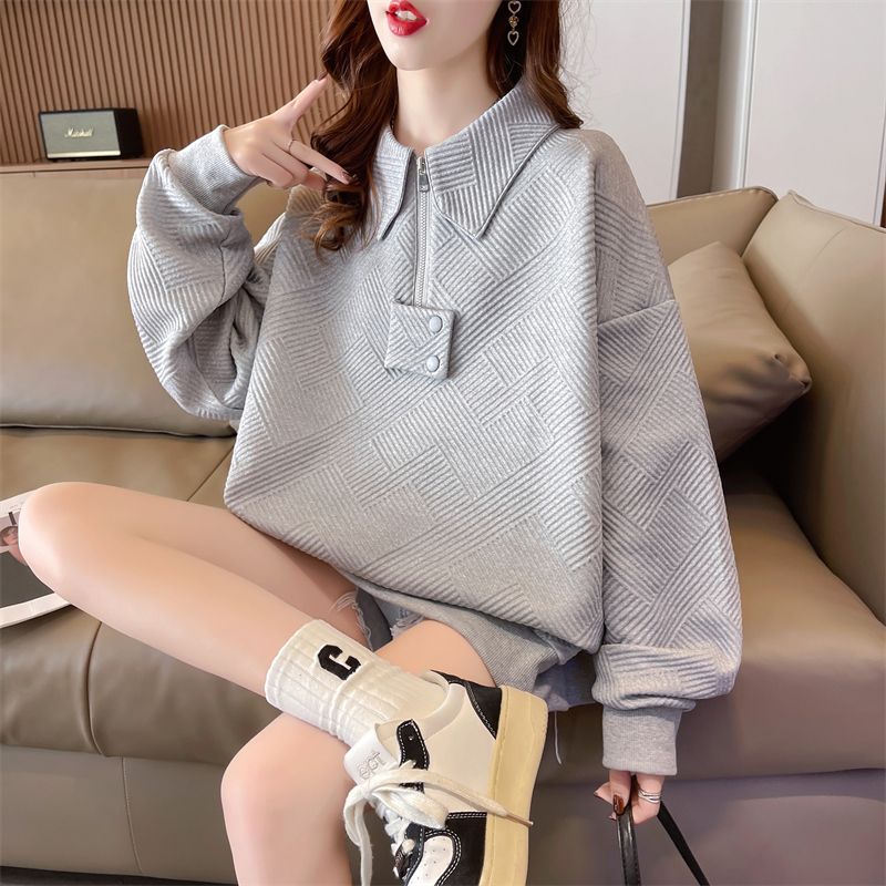실사 이후 패키지 칼라 자카드 맨위 얇은 스타일 op 칼라 후드티 여성 자수 긴팔 재킷 디자인 센스 맨위