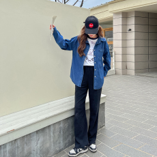 实拍现货 2023早春新款宽松百搭复古休闲柔软叠穿牛仔衬衫上衣女